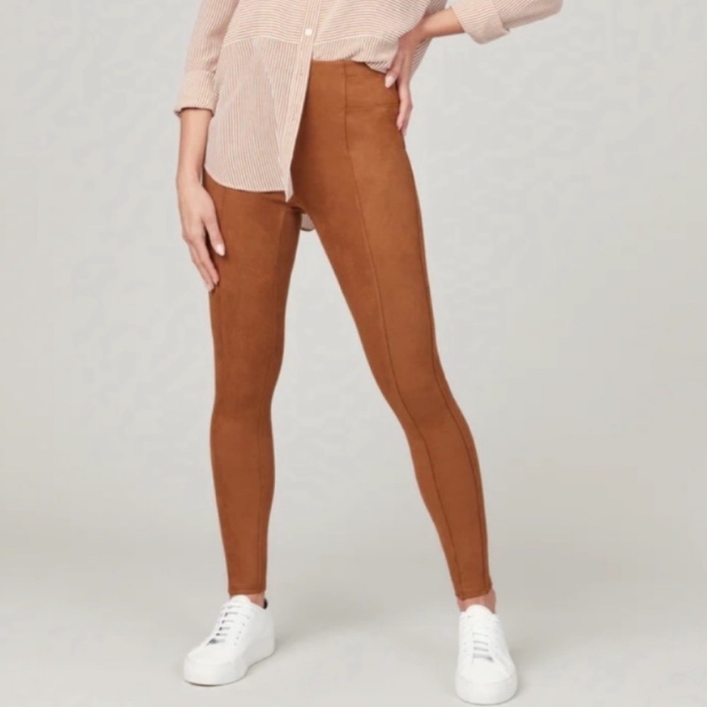 NWT Spanx Faux Suede Pull On High Waisted Leggings Rich Caramel